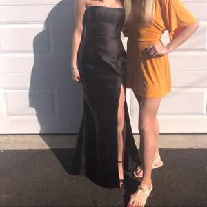 Black long strapless Sherri hill dress.